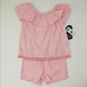 Girls' 2pc Pink/White Seersucker Short Set NEW